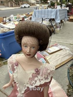 Gibson Girl Doll in Elegant Pink and White Gown with Fan Accessory