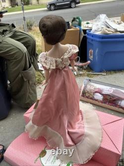 Gibson Girl Doll in Elegant Pink and White Gown with Fan Accessory