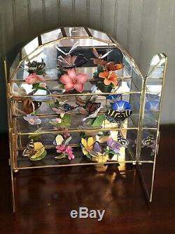 Gorgeous Franklin Mint Porcelain Butterfly Collection & Mirrored Display Case