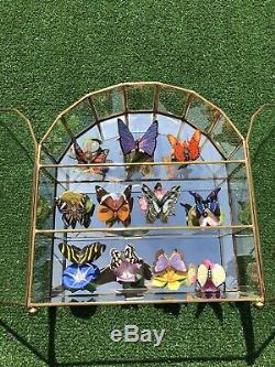 Gorgeous Franklin Mint Porcelain Butterfly Collection & Mirrored Display Case