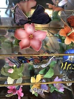 Gorgeous Franklin Mint Porcelain Butterfly Collection & Mirrored Display Case