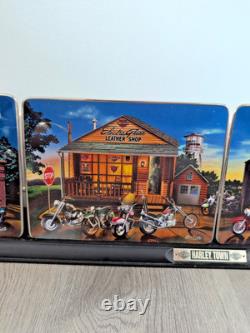 Harley Davidson Franklin Mint Wall Collector Plate Display With 4 Plates vintage