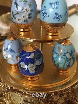 House Of Faberge Handpainted Porcelain Eggs Display Stand Sapphire Garden
