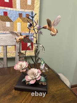 House Of Faberge Splendor In The Garden Porcelain Bronze Hummingbirds Figurine
