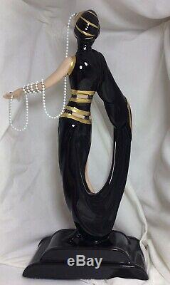 House of Erte Pearls and Emeralds New Porcelain Figurine By Franklin Mint
