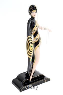 House of Erte Pearls and Emeralds Porcelain Sculpture By Franklin Mint