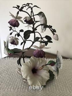 House of Faberge Flight of Fancy Porcelain/Bronze Hummingbird Hibiscus Figurine