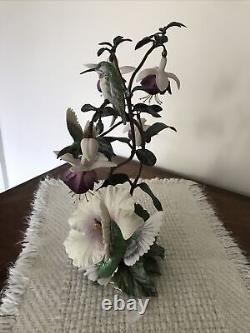 House of Faberge Flight of Fancy Porcelain/Bronze Hummingbird Hibiscus Figurine