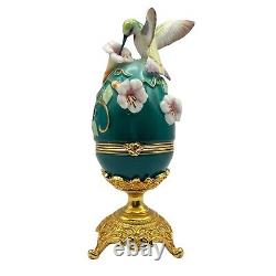 House of Faberge Franklin Mint Ruby Throated Hummingbird Green Egg Trinket Box