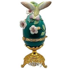 House of Faberge Franklin Mint Ruby Throated Hummingbird Green Egg Trinket Box