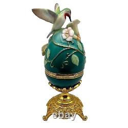 House of Faberge Franklin Mint Ruby Throated Hummingbird Green Egg Trinket Box