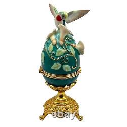 House of Faberge Franklin Mint Ruby Throated Hummingbird Green Egg Trinket Box