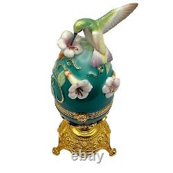 House of Faberge Franklin Mint Ruby Throated Hummingbird Green Egg Trinket Box