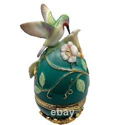 House of Faberge Franklin Mint Ruby Throated Hummingbird Green Egg Trinket Box