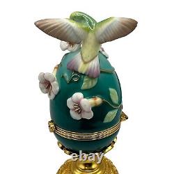 House of Faberge Franklin Mint Ruby Throated Hummingbird Green Egg Trinket Box