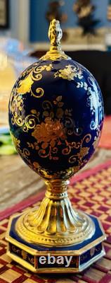 House of Fabergé, egg clock gold gilded cobalt porcelain collector egg