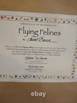 LAUREL BURCH Flying Felines Porcelain Plaque 24K Accents Franklin Mint limited