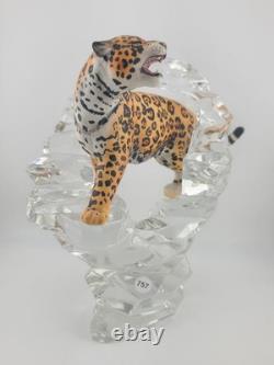 LEOPARD Porcelain Figurine Germany Lead Crystal Cliff Sculpture FRANKLIN MINT 8