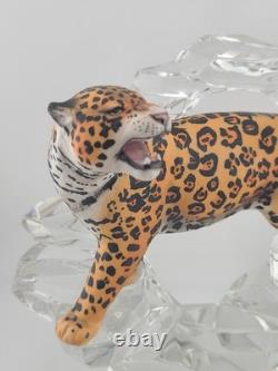 LEOPARD Porcelain Figurine Germany Lead Crystal Cliff Sculpture FRANKLIN MINT 8
