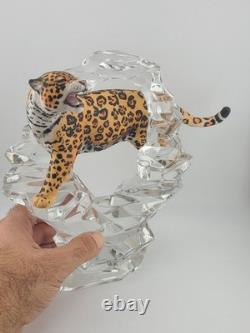LEOPARD Porcelain Figurine Germany Lead Crystal Cliff Sculpture FRANKLIN MINT 8