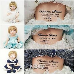 LOT of 3 Franklin Mint Princess Diana Portrait Baby Dolls Limited Edition