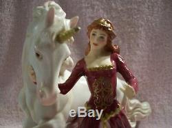 Large Franklin Mint Lady Unicorn Horse Porcelain Ceramic Statue Figurine