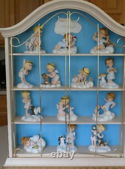 Lot 13 Franklin Mint ALMOST ANGELS Child Angel Porcelain Figurines Wall Cabinet