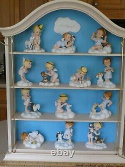 Lot 13 Franklin Mint ALMOST ANGELS Child Angel Porcelain Figurines Wall Cabinet