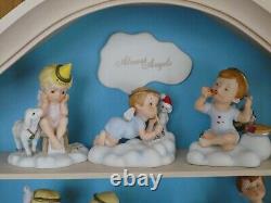 Lot 13 Franklin Mint ALMOST ANGELS Child Angel Porcelain Figurines Wall Cabinet