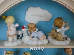Lot 13 Franklin Mint ALMOST ANGELS Child Angel Porcelain Figurines Wall Cabinet
