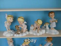 Lot 13 Franklin Mint ALMOST ANGELS Child Angel Porcelain Figurines Wall Cabinet