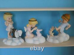 Lot 13 Franklin Mint ALMOST ANGELS Child Angel Porcelain Figurines Wall Cabinet