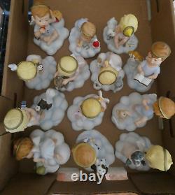 Lot 13 Franklin Mint ALMOST ANGELS Child Angel Porcelain Figurines Wall Cabinet