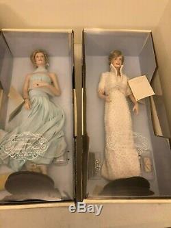 Lot Of 2x Franklin Mint Princess Dianna 17 Porcelain Doll Set White/blue Dress