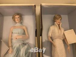 Lot Of 2x Franklin Mint Princess Dianna 17 Porcelain Doll Set White/blue Dress