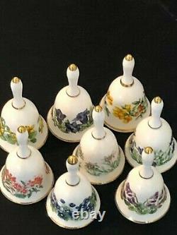 Lot of Franklin Mint Porcelain Bells, 2 1/8, Flowers (8 Pieces) + 1 Free
