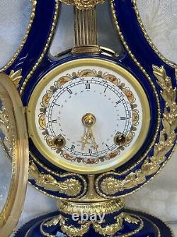 Marie Antoinette Clock Franklin Mint Cobalt Blue with Faux Diamonds Runs/Strikes