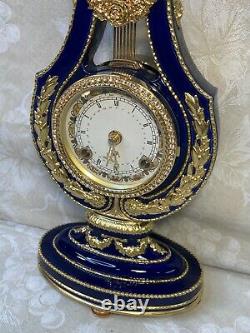 Marie Antoinette Clock Franklin Mint Cobalt Blue with Faux Diamonds Runs/Strikes