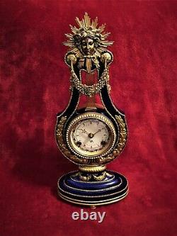 Marie Antoinette Porcelain Gilt Blue Lyre Mantel Clock Franklin Mint V&A Museum