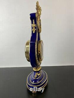 Marie Antoinette Porcelain Gilt Blue Lyre Mantel Clock Franklin Mint V&A Museum