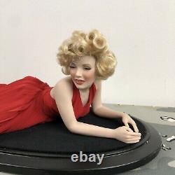 Marilyn Monroe Red Dress Porcelain Doll On Solid Cherry Wood With Box