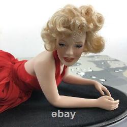 Marilyn Monroe Red Dress Porcelain Doll On Solid Cherry Wood With Box