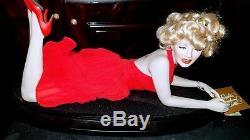 Marilyn Monroe Sexy In Red Dress Porcelain Doll On Solid Cherry Wood