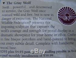 NIB WOLF PORCELAIN + WOOD BASE 11 1/2 x 9 1999 Price Was $295 FRANKLIN MINT