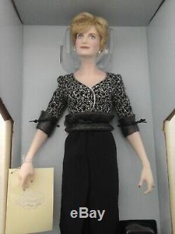 PRINCESS DIANA Porcelain Portrait Doll Franklin Mint Black Dress New in Box