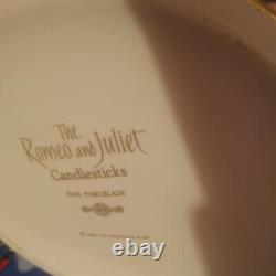 Pair Vintage 1986 ROMEO & JULIET Fine Porcelain Candlesticks FRANKLIN MINT 1986
