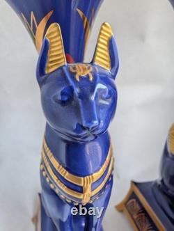 Pair Vintage Franklin Mint Egyptian Cat Candleholders by Roushdy Iskander Garas