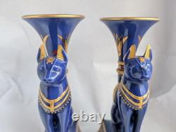 Pair Vintage Franklin Mint Egyptian Cat Candleholders by Roushdy Iskander Garas