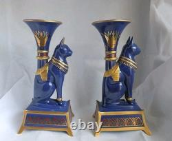 Pair Vintage Franklin Mint Egyptian Cat Candleholders by Roushdy Iskander Garas