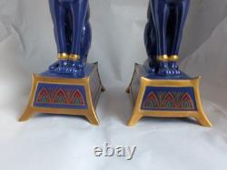 Pair Vintage Franklin Mint Egyptian Cat Candleholders by Roushdy Iskander Garas